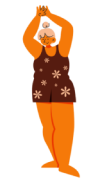 mujer naranja pequeña brazos en alto